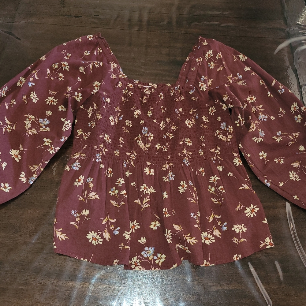 NWOT Madewell Boho Cotton Square Neck Floral Lucie Top Smocked Size 12